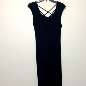 Maxi Dress Color: Black with open crisscross back,Size: Small, Rolla Coster